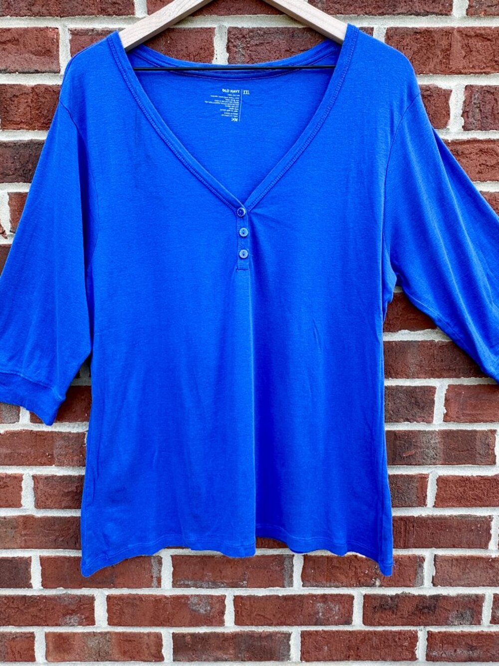 Old Navy 3/4 Sleeve V-Neck Henley Top Womens XXL Blue Casual Lightweight
